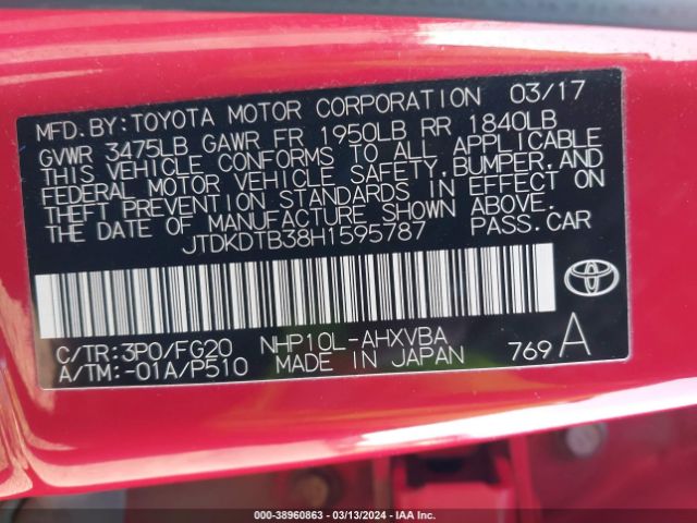 Photo 8 VIN: JTDKDTB38H1595787 - TOYOTA PRIUS C 