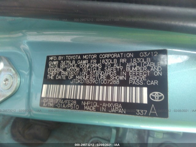 Photo 8 VIN: JTDKDTB39C1007288 - TOYOTA PRIUS C 