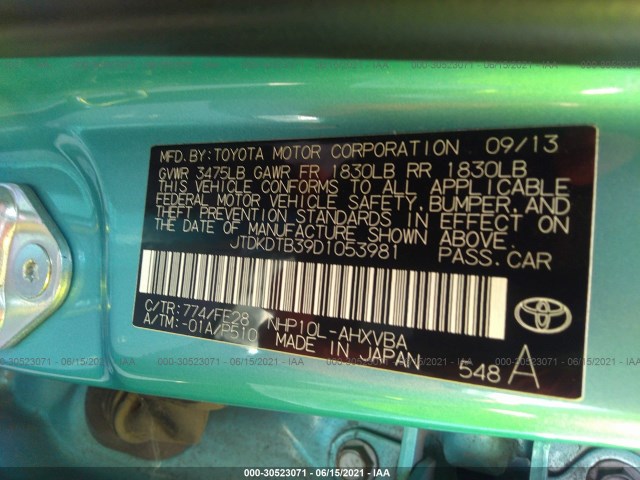 Photo 8 VIN: JTDKDTB39D1053981 - TOYOTA PRIUS C 