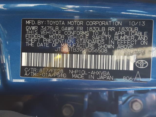 Photo 9 VIN: JTDKDTB39D1056508 - TOYOTA PRIUS C 