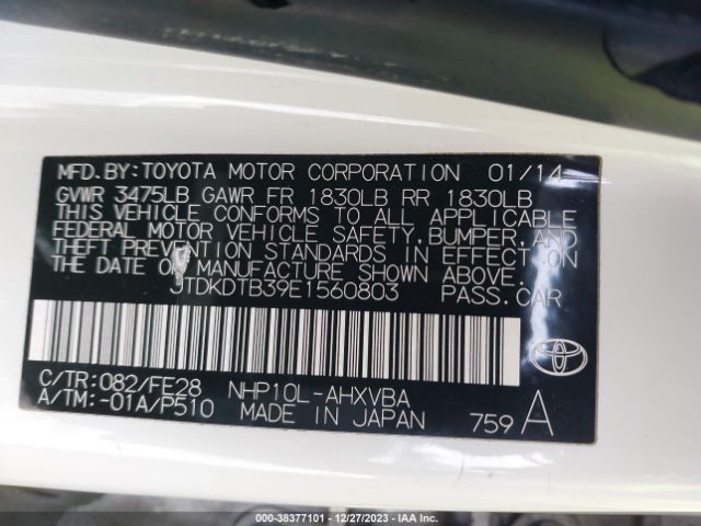 Photo 8 VIN: JTDKDTB39E1560803 - TOYOTA PRIUS C 