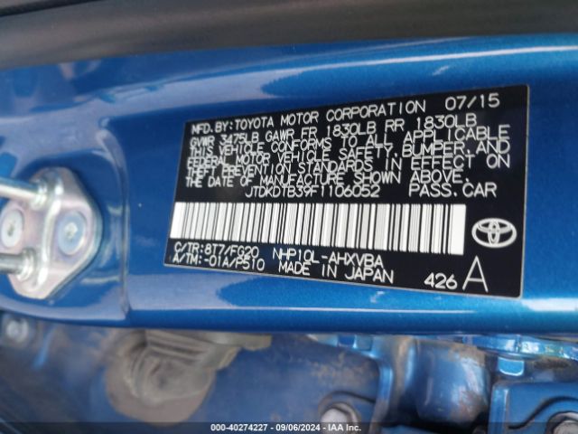 Photo 8 VIN: JTDKDTB39F1106052 - TOYOTA PRIUS C 