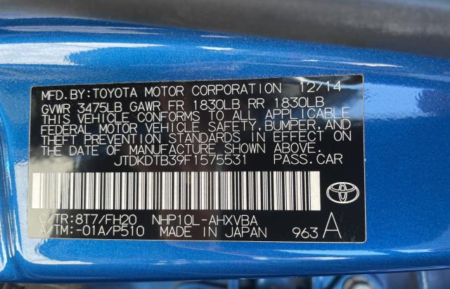 Photo 9 VIN: JTDKDTB39F1575531 - TOYOTA PRIUS C 