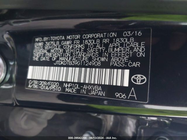 Photo 8 VIN: JTDKDTB39G1124908 - TOYOTA PRIUS C 