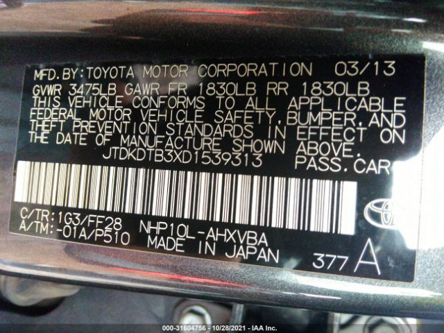 Photo 8 VIN: JTDKDTB3XD1539313 - TOYOTA PRIUS C 