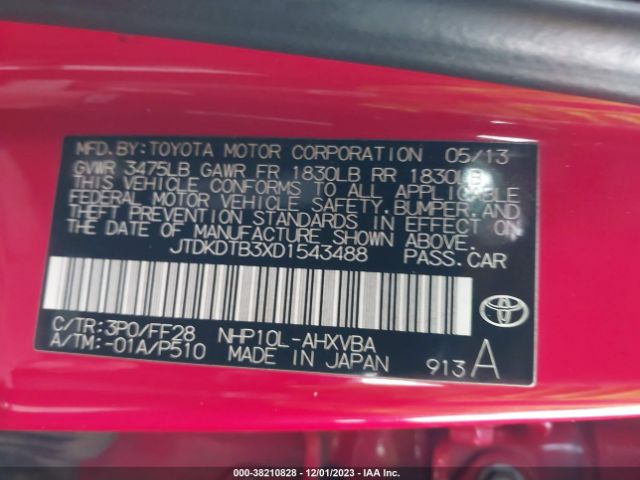 Photo 8 VIN: JTDKDTB3XD1543488 - TOYOTA PRIUS C 