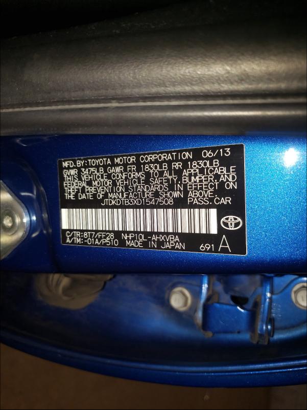 Photo 9 VIN: JTDKDTB3XD1547508 - TOYOTA PRIUS C 