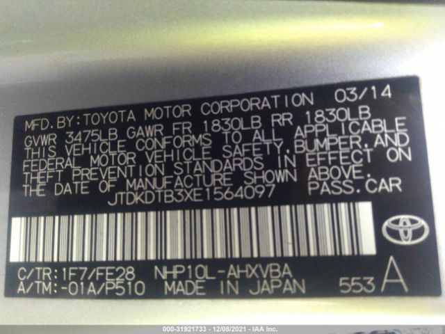 Photo 8 VIN: JTDKDTB3XE1564097 - TOYOTA PRIUS C 