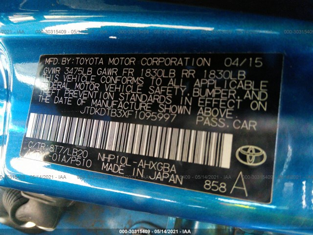 Photo 8 VIN: JTDKDTB3XF1095997 - TOYOTA PRIUS C 