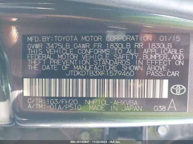 Photo 8 VIN: JTDKDTB3XF1579460 - TOYOTA PRIUS C 