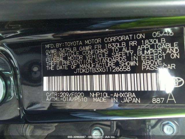 Photo 8 VIN: JTDKDTB3XG1128658 - TOYOTA PRIUS C 