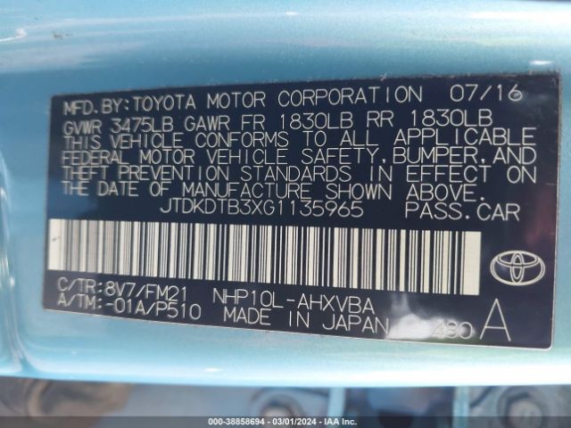 Photo 8 VIN: JTDKDTB3XG1135965 - TOYOTA PRIUS C 