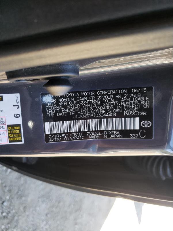 Photo 9 VIN: JTDKN3DP1D3044404 - TOYOTA PRIUS PLUG 