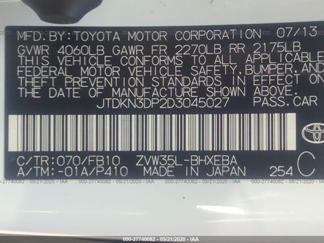 Photo 8 VIN: JTDKN3DP2D3045027 - TOYOTA PRIUS PLUG-IN 