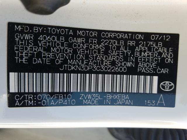 Photo 9 VIN: JTDKN3DP3C3022600 - TOYOTA PRIUS PLUG 