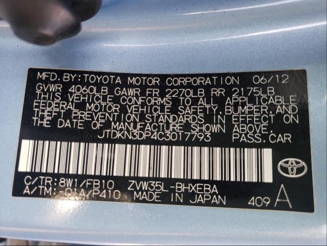 Photo 9 VIN: JTDKN3DP4C3017793 - TOYOTA PRIUS PLUG 