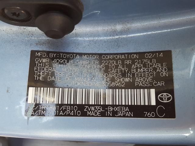 Photo 9 VIN: JTDKN3DP4E3058962 - TOYOTA PRIUS PLUG 