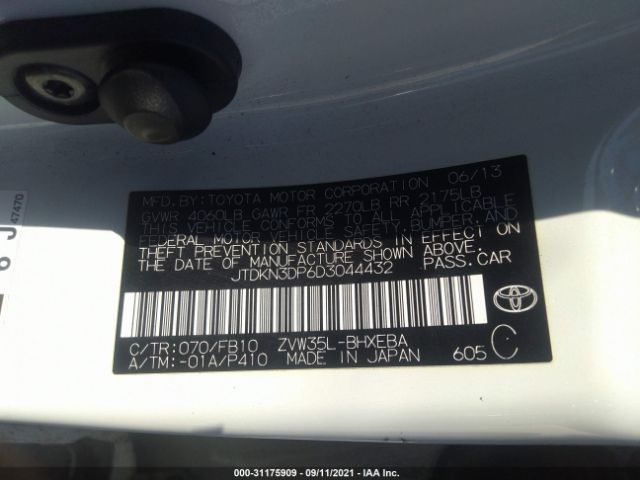 Photo 8 VIN: JTDKN3DP6D3044432 - TOYOTA PRIUS 