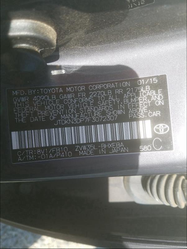 Photo 9 VIN: JTDKN3DP7F3072307 - TOYOTA PRIUS PLUG 