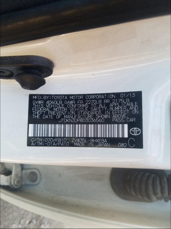 Photo 9 VIN: JTDKN3DP8D3036560 - TOYOTA PRIUS PLUG 