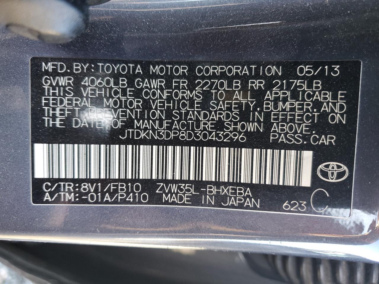 Photo 11 VIN: JTDKN3DP8D3043296 - TOYOTA PRIUS 