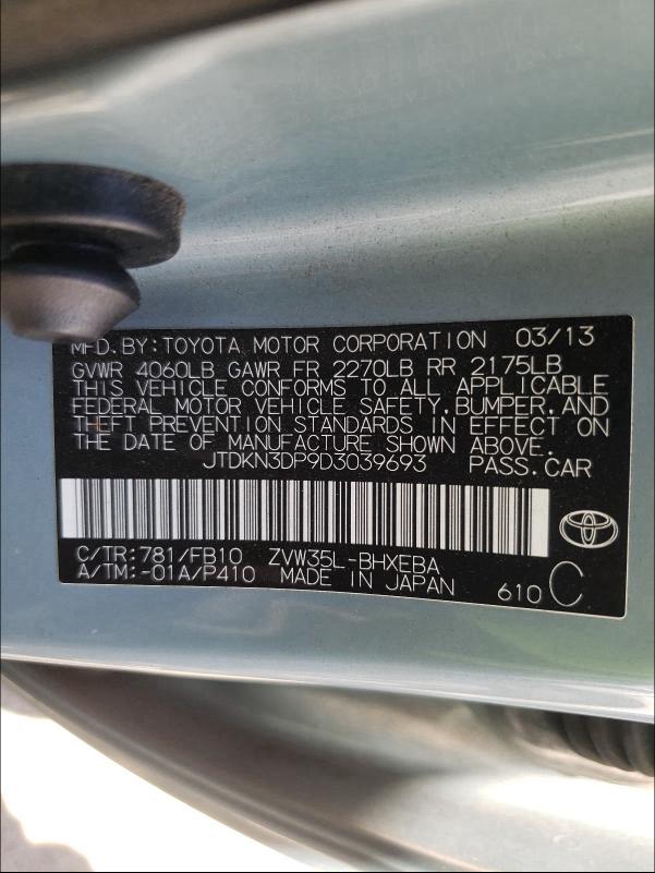 Photo 9 VIN: JTDKN3DP9D3039693 - TOYOTA PRIUS 