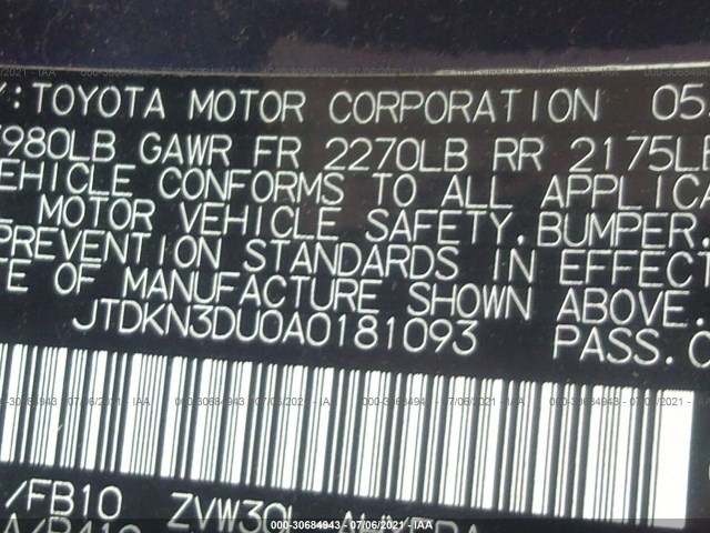 Photo 8 VIN: JTDKN3DU0A0181093 - TOYOTA PRIUS 