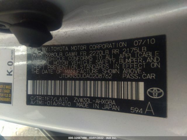 Photo 8 VIN: JTDKN3DU0A0208762 - TOYOTA PRIUS 