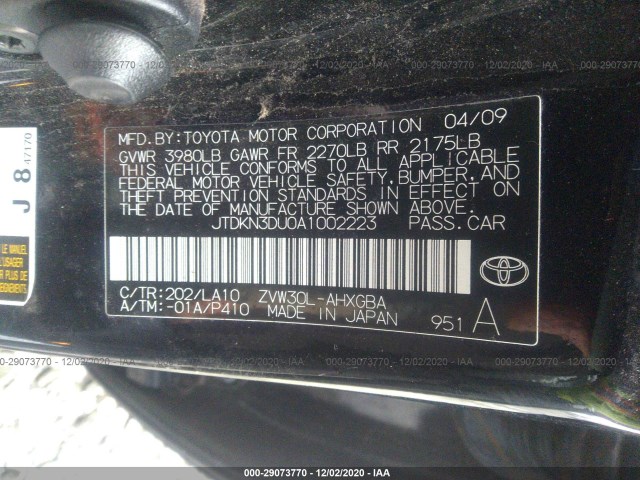 Photo 8 VIN: JTDKN3DU0A1002223 - TOYOTA PRIUS 