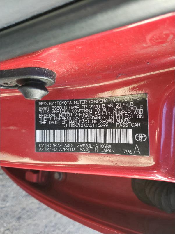 Photo 9 VIN: JTDKN3DU0A5113699 - TOYOTA PRIUS 