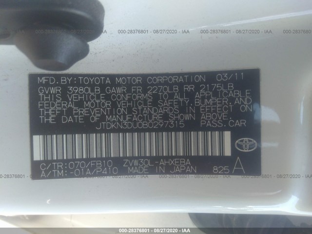 Photo 8 VIN: JTDKN3DU0B0297315 - TOYOTA PRIUS 