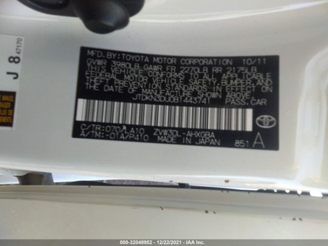 Photo 8 VIN: JTDKN3DU0B1443741 - TOYOTA PRIUS 