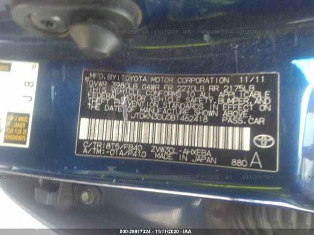 Photo 8 VIN: JTDKN3DU0B1462418 - TOYOTA PRIUS 