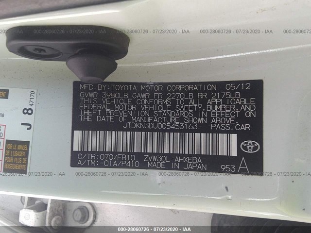 Photo 8 VIN: JTDKN3DU0C5453163 - TOYOTA PRIUS 