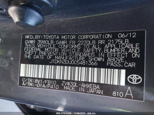 Photo 8 VIN: JTDKN3DU0C5481366 - TOYOTA PRIUS 