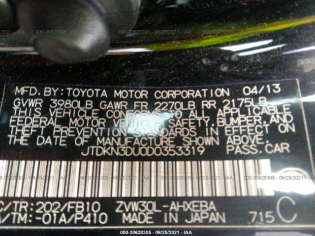 Photo 8 VIN: JTDKN3DU0D0353319 - TOYOTA PRIUS 