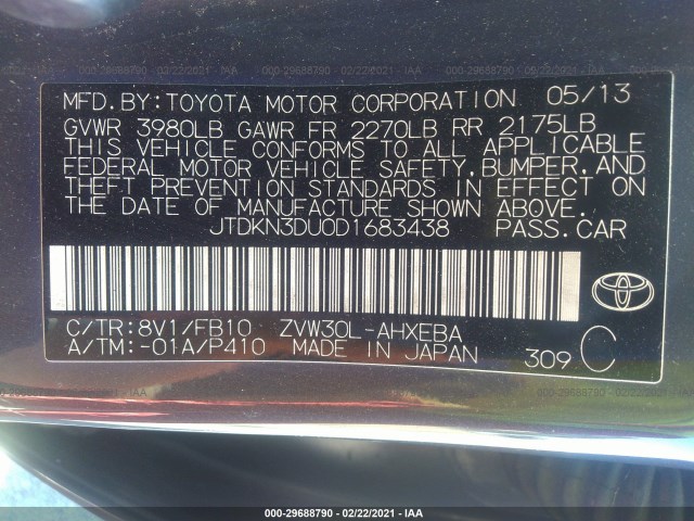 Photo 8 VIN: JTDKN3DU0D1683438 - TOYOTA PRIUS 