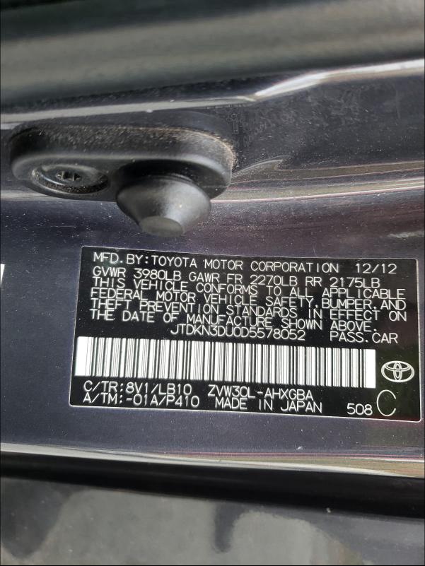 Photo 9 VIN: JTDKN3DU0D5578052 - TOYOTA PRIUS 