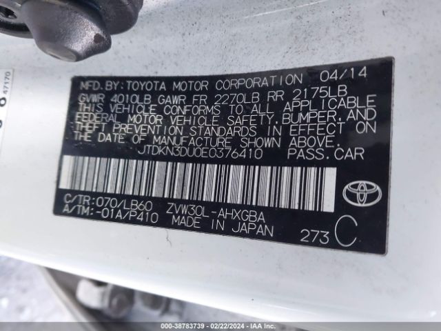 Photo 8 VIN: JTDKN3DU0E0376410 - TOYOTA PRIUS 