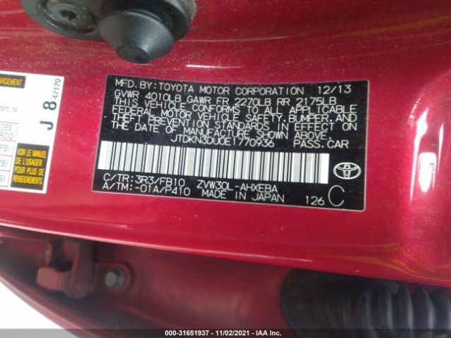 Photo 8 VIN: JTDKN3DU0E1770936 - TOYOTA PRIUS 