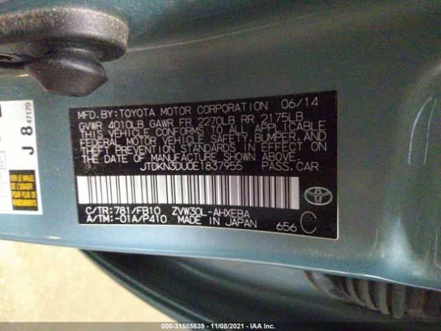 Photo 8 VIN: JTDKN3DU0E1837955 - TOYOTA PRIUS 