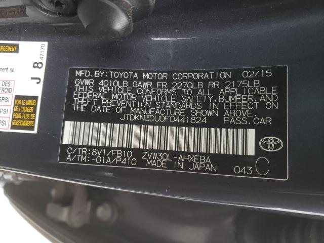 Photo 9 VIN: JTDKN3DU0F0441824 - TOYOTA PRIUS 