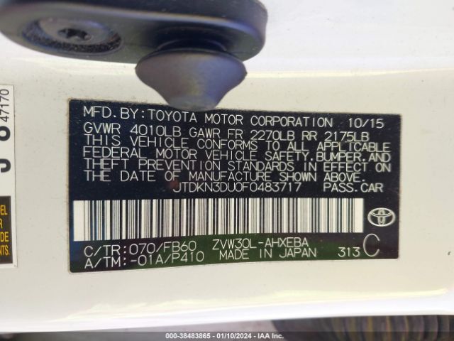 Photo 8 VIN: JTDKN3DU0F0483717 - TOYOTA PRIUS 