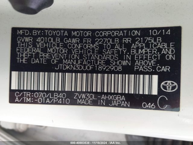 Photo 8 VIN: JTDKN3DU0F1892908 - TOYOTA PRIUS 