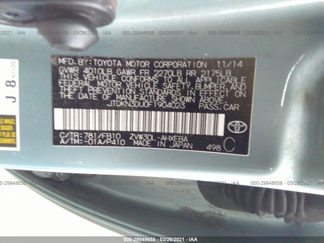 Photo 8 VIN: JTDKN3DU0F1904023 - TOYOTA PRIUS 