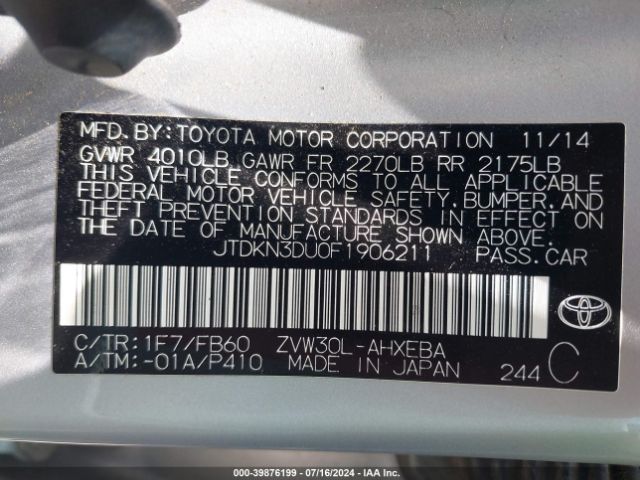 Photo 8 VIN: JTDKN3DU0F1906211 - TOYOTA PRIUS 