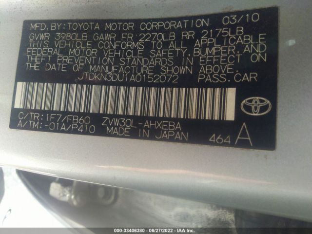 Photo 8 VIN: JTDKN3DU1A0152072 - TOYOTA PRIUS 