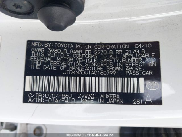 Photo 8 VIN: JTDKN3DU1A0160799 - TOYOTA PRIUS 