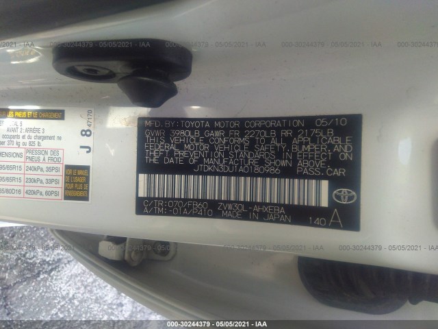 Photo 8 VIN: JTDKN3DU1A0180986 - TOYOTA PRIUS 