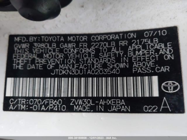 Photo 8 VIN: JTDKN3DU1A0203540 - TOYOTA PRIUS 